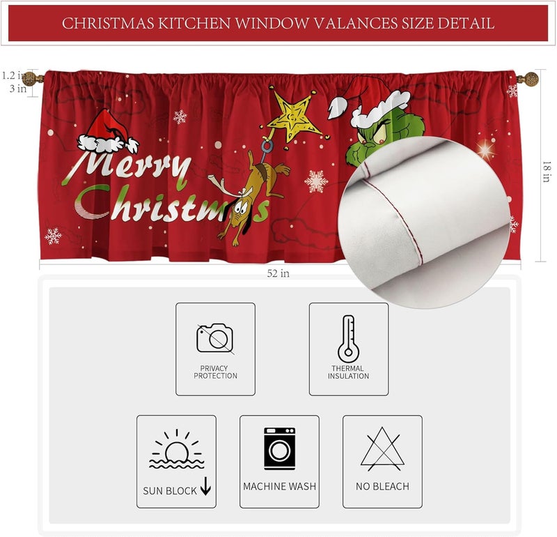 SUNWISHA Christmas Window Curtain Valances Decoration,Suitable for Living Rooms, Bedrooms, 52x18inch for Valance Kitchen Red - Image 4